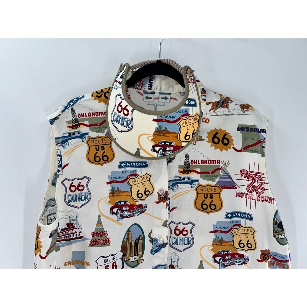Women's Unbranded Vintage Route 66 Sleeveless Boxy Button Shirt With Hat Size XL - Picture 2 of 9